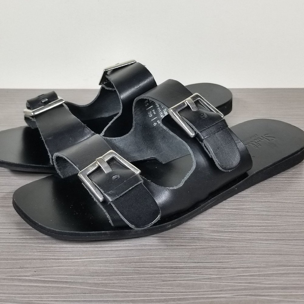 Shellys London Black Double Buckle Slide Sandals